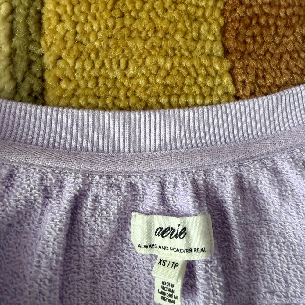 Aerie Easy Street Sweatshirt Light Purple Oversized Tie Front V Neck Size XS